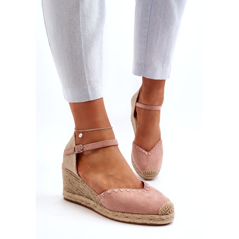 Joia Suede Espadrille Wedge sandaalit punoksella, vaaleanpunainen 2