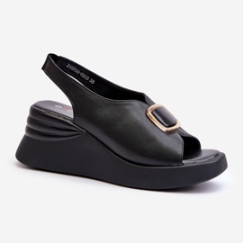 Naisten nahkaiset kiilakoristeiset sandaalit, musta Salvania 1