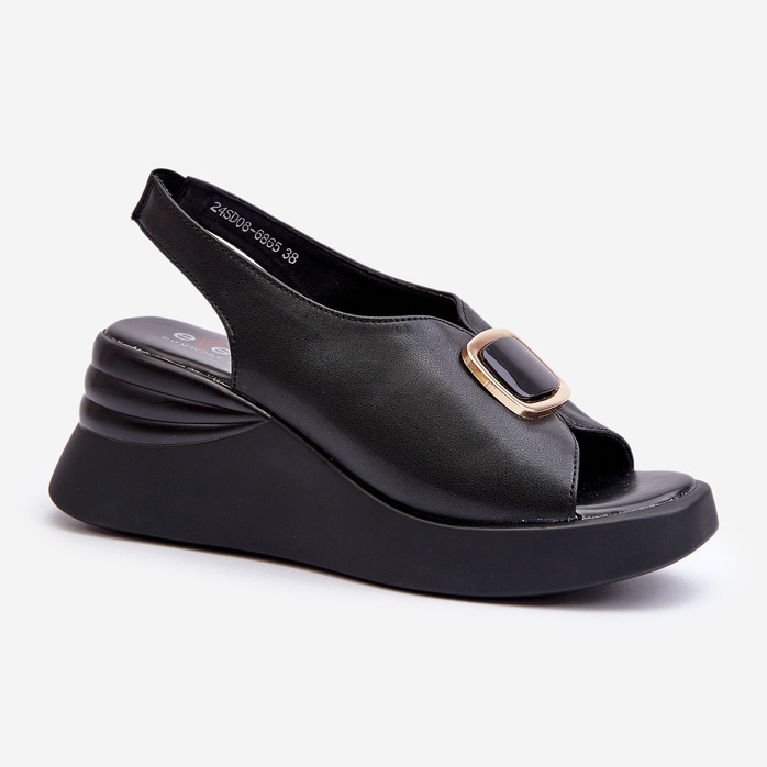 Naisten nahkaiset kiilakoristeiset sandaalit, musta Salvania 1