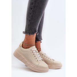Naisten nahkaiset tennarit Beige Platform Gatirassa 2