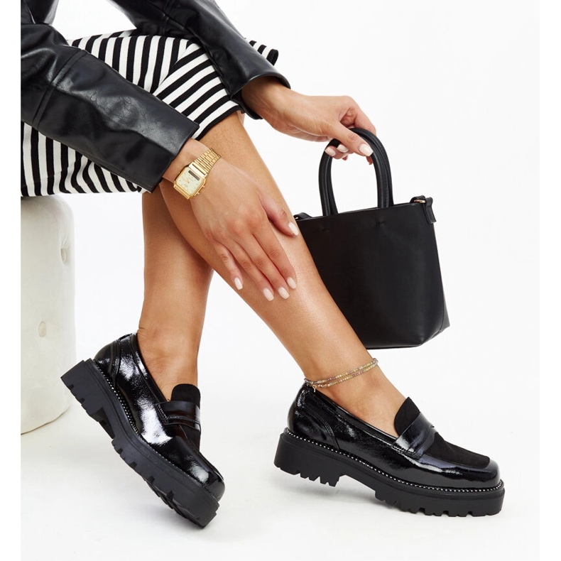 Patentoidut nelikulmaiset mokasiinit musta 1