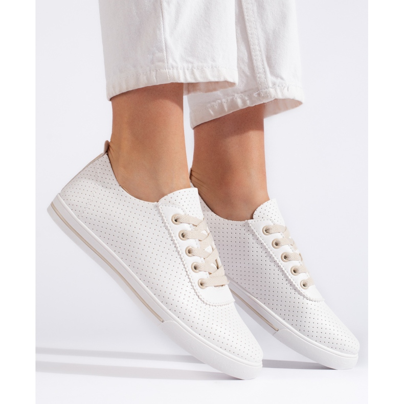 Naisten valkoiset ja beigenväriset harjakattoiset lenkkarit valkoinen 1