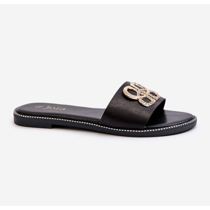 Naisten varvastossut ekologisella nahkakoristeella tasaisella kantapäällä, musta Sadria 1