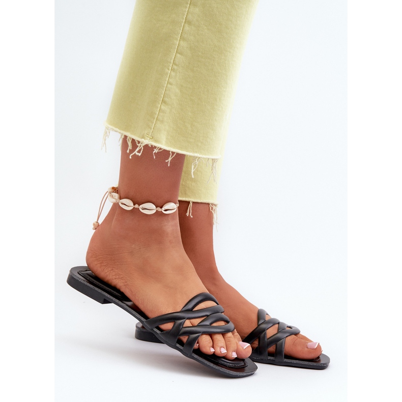 Naisten Eco-nahkaiset varvastossut tasaisella kantapäällä, musta, Moldela 2