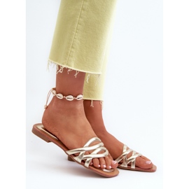 Naisten Eco-nahkaiset varvastossut tasaisella kantapäällä, Gold Moldela kultainen 2