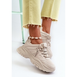 Naisten tennarit massiivisessa pohjassa koristeellisella nauhalla beige Relissa 1