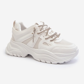 Naisten tennarit massiivisessa pohjassa koristeellisella nauhalla, valkoinen Relissa 1