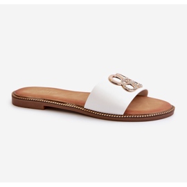 Naisten varvastossut, joissa on eko-nahkakoriste, litteät korkokengät, valkoinen Sadria 1