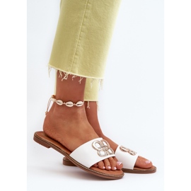 Naisten varvastossut, joissa on eko-nahkakoriste, litteät korkokengät, valkoinen Sadria 2