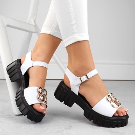 Naisten nahkaiset korkokengät ja alustasandaalit, valkoinen Vinceza 7910 2