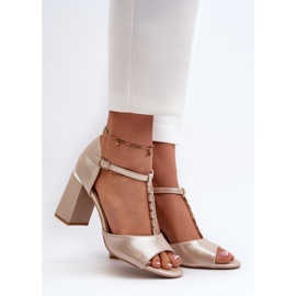 Vinceza Nahkaiset korkeakorkoiset sandaalit strassit, kultainen Aniya 2