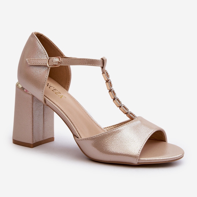 Vinceza Nahkaiset korkeakorkoiset sandaalit strassit, kultainen Aniya 1