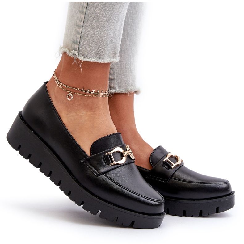 Evento Naisten mokasiinit koristeellisella alustalla, musta 4