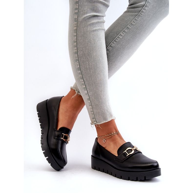 Evento Naisten mokasiinit koristeellisella alustalla, musta 3