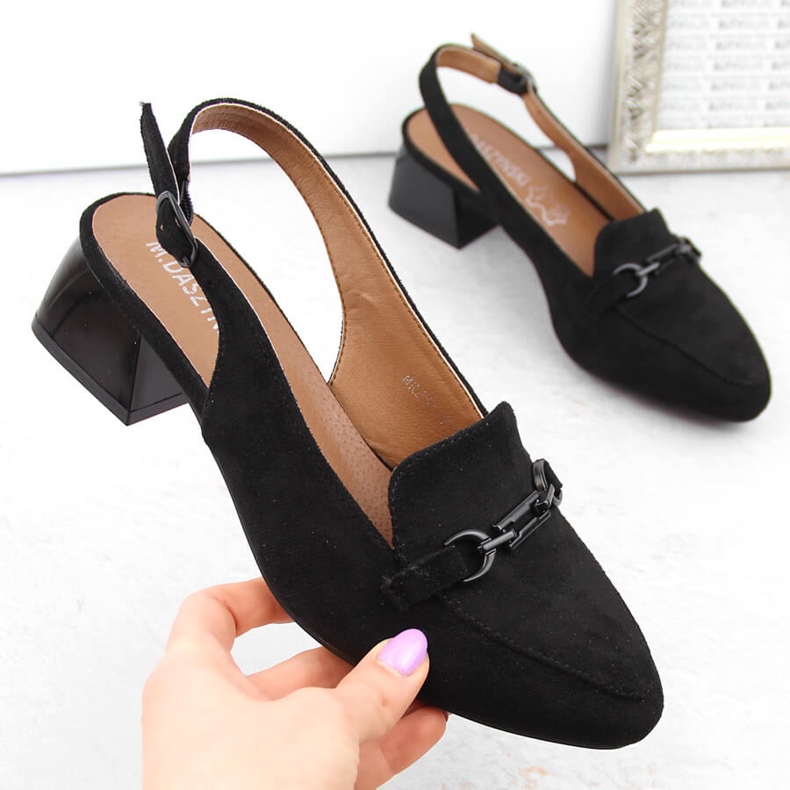 M. DASZYŃSKI Mustat mokkanahkaiset naisten täyskorkoiset sandaalit M.Daszyński MR23112-4 1