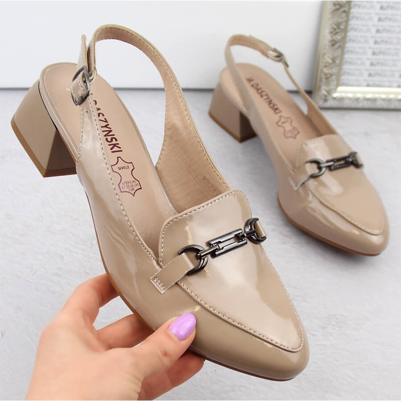 M. DASZYŃSKI Naisten patentoidut korkeakorkoiset sandaalit, beige M.Daszyński MR23112-4 1