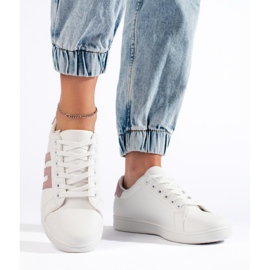 Valkoiset ja vaaleanpunaiset naisten tennarit valkoinen 2