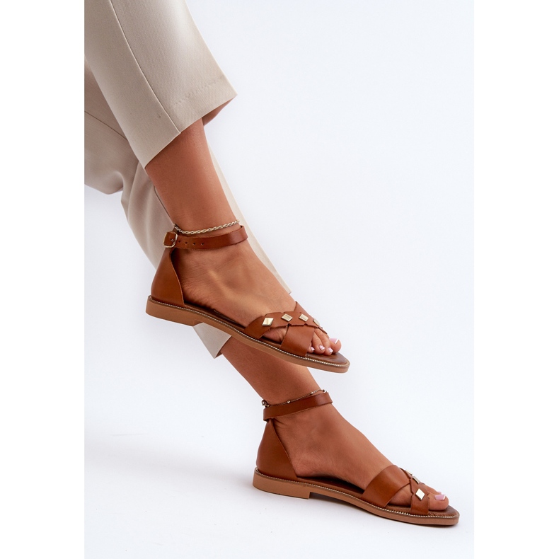 Zazoo 40378 Naisten litteät nahkasandaalit, ruskea 1