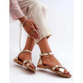 Zazoo 40378 Naisten litteät nahkasandaalit, kulta kultainen 1