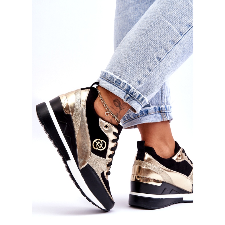 Evento Naisten nauhalliset lenkkarit, mustat ja kultaiset Genova 3