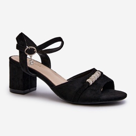 Vinceza Naisten Eco Suede sandaalit korkokenkiin koristeilla, musta Narhi 1