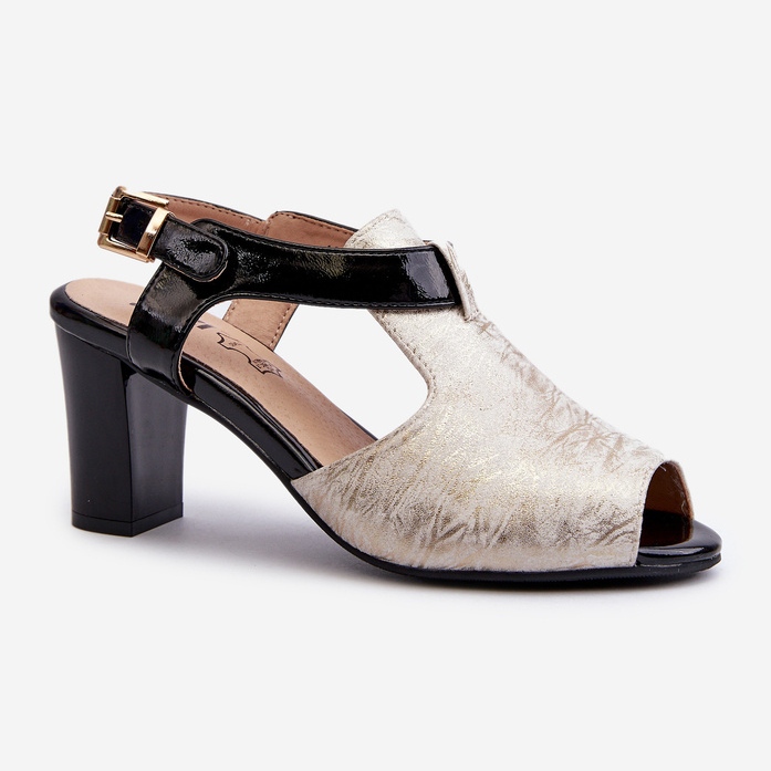 Jezzi Naisten korkeakorkoiset sandaalit Eco-nahasta, kullasta ja mustasta Queenmariesta kultainen 1