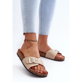 Naisten varvastossut korkkitasolla soljella, beige Moaxi 2