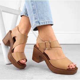 M. DASZYŃSKI Naisten korkeakorkoiset sandaalit kamel M.Daszyński MR23117-1 beige 1