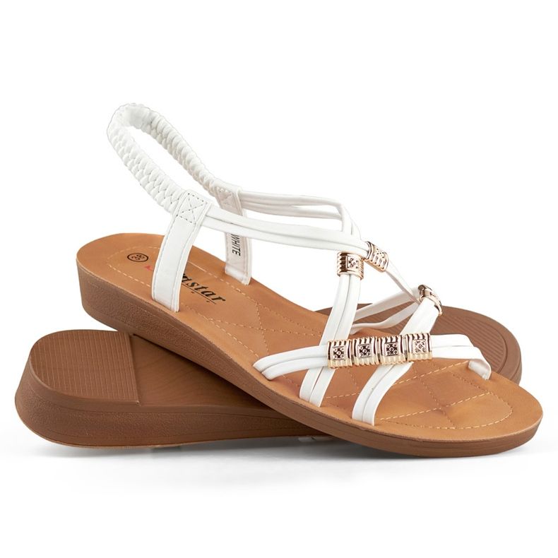 Naisten sandaalit kuminauhalla ja kullanvärisillä koristeilla valkoinen 1