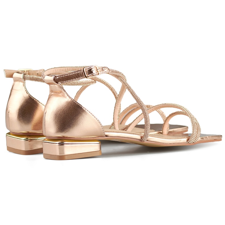 Tyylikkäät naisten matalakorkoiset sandaalit kuutiozirkonialla vaaleanpunainen 1