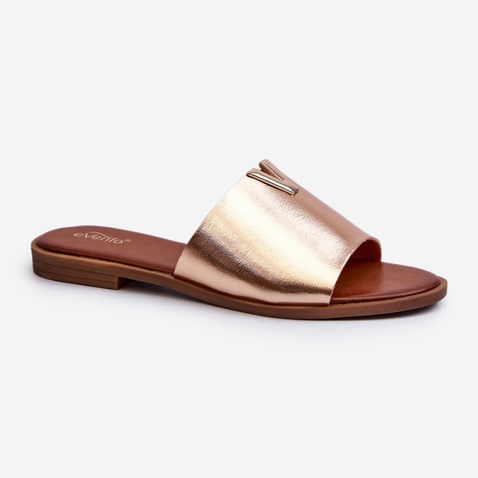 Naisten Eco-nahkaiset varvastossut tasaisella kantapäällä, kultainen Maliha 1