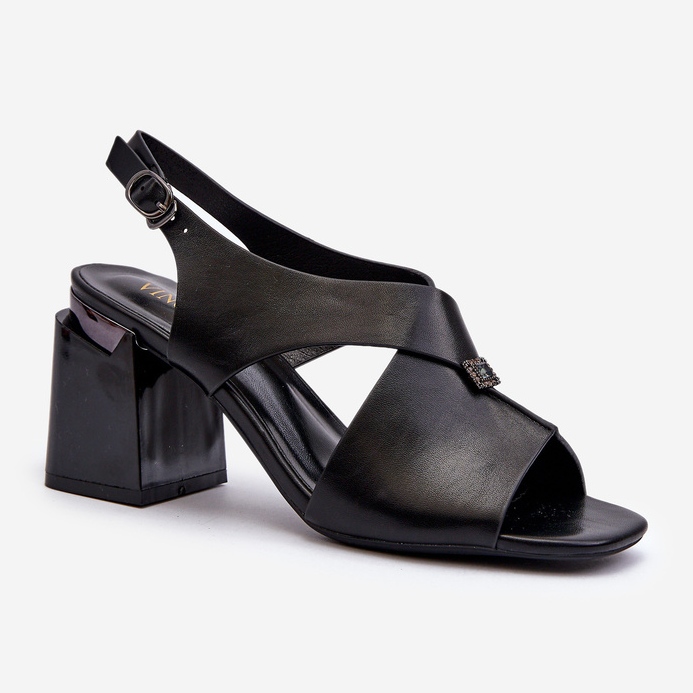 Vinceza Naisten tyylikkäät korkokengät sandaalit, ekologinen nahka, musta Asellesa 1