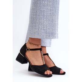 Vinceza Naisten sandaalit Block-korkoisella ja koristeellisella hihnalla, Eco Suede, musta Obivena 2