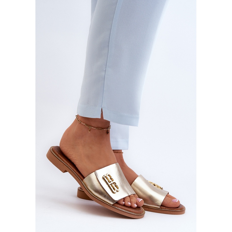 Zazoo 40384 Tyylikkäät naisten nahkaiset varvastossut, kulta kultainen 2