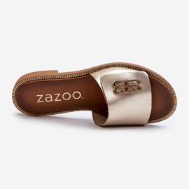 Zazoo 40384 Tyylikkäät naisten nahkaiset varvastossut, kulta kultainen 6
