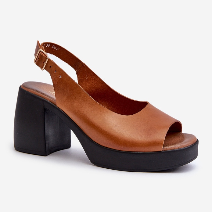 Zazoo 40376 Ruskeat nahkasandaalit massiivisilla korkokengillä 1