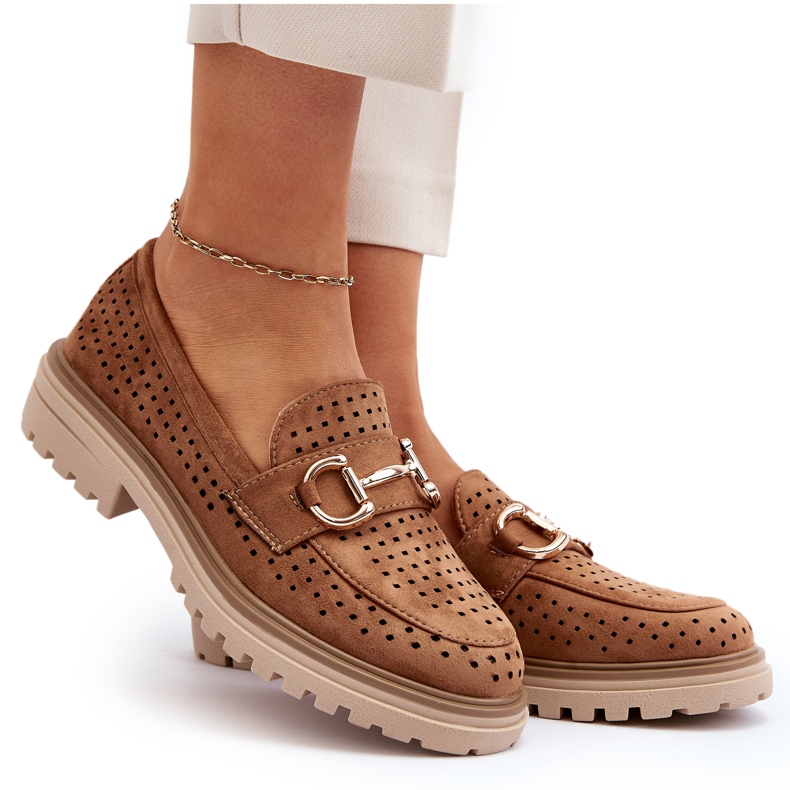 Bellucci Naisten harjakattoiset mokasiinit kamelikoristeella ruskea 4