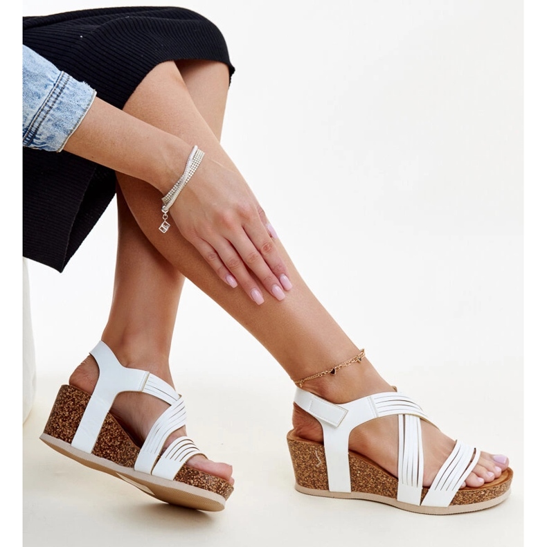 Salmanin valkoiset korkkikiila sandaalit valkoinen 1