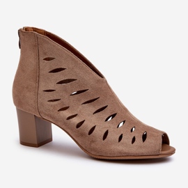 Jezzi Naisten harjakattoiset Eco Suede -nilkkurit korkokengillä avovarpailla Beige Timalre 1