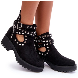 Ideal Shoes Naisten mokkanahkasaappaat koristeellisilla napeilla Musta Bella 7