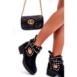 Ideal Shoes Naisten mokkanahkaiset nilkkurit koristeneuloilla, musta 4