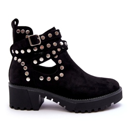 Ideal Shoes Naisten mokkanahkasaappaat koristeellisilla napeilla Musta Bella 2
