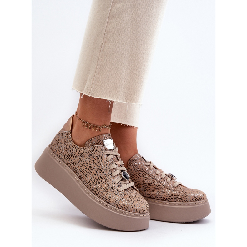 Nahkaiset urheilukengät alustalla Maciejka 06191-10 Beige 2