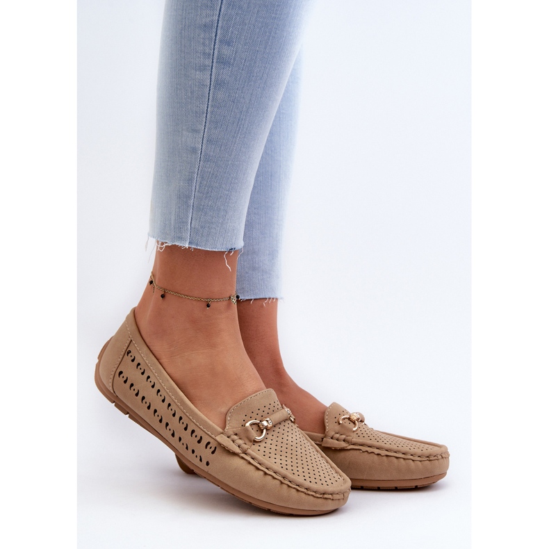 Naisten harjakattoiset mokasiinit koristeella, Brown Kaydance beige 2