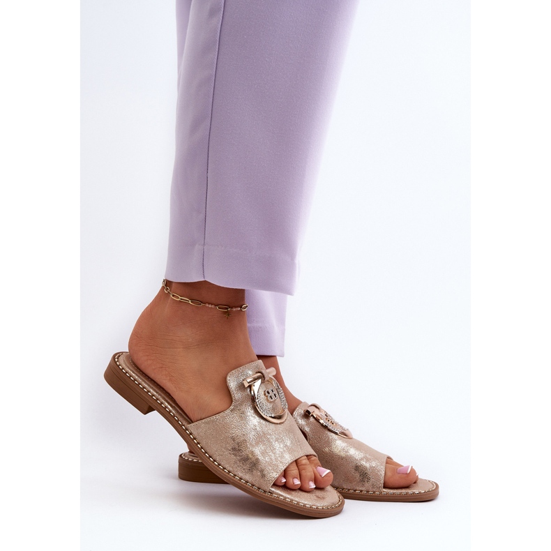 Tyylikkäät kiiltävät naisten varvastossut koristeella S.Barski KV27-032 kultaa kultainen 2