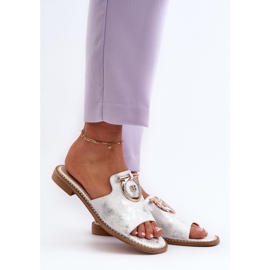 Tyylikkäät kiiltävät naisten varvastossut koristeella S.Barski KV27-032 hopea 2