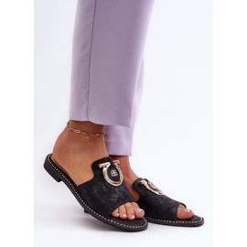 Tyylikkäät kiiltävät naisten varvastossut koristeella S.Barski KV27-032 musta 2