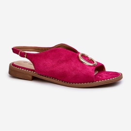 Tyylikkäät naisten sandaalit koristeellisella Eco Suede S.Barski KV27-058 Fuchsia vaaleanpunainen 1
