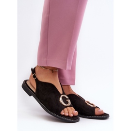 Tyylikkäät naisten sandaalit koristeella, Eco Suede S.Barski KV27-058 musta 2