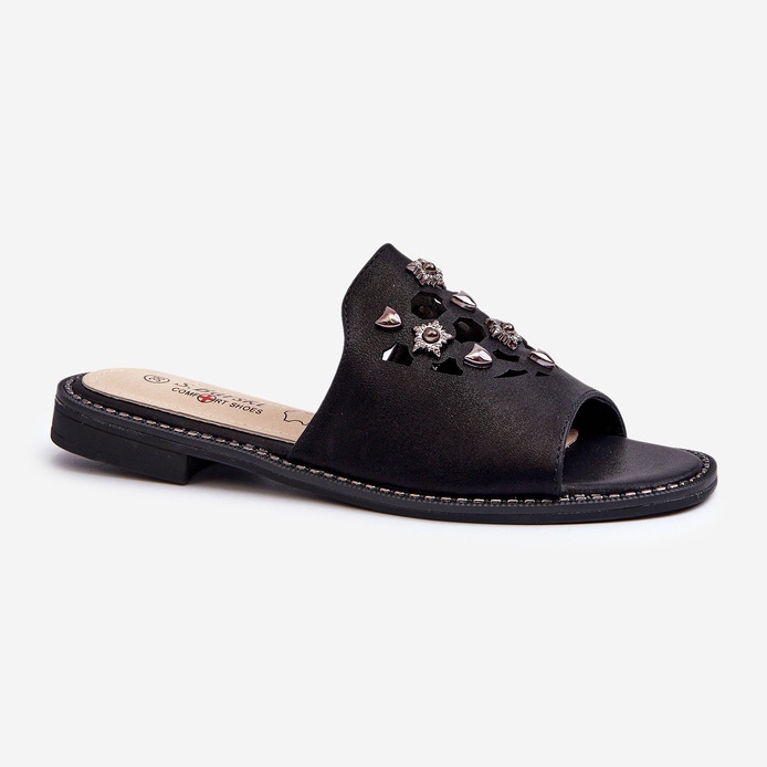 Kiiltävät naisten varvastossut koristeilla S.Barski KV27-063 Musta 1